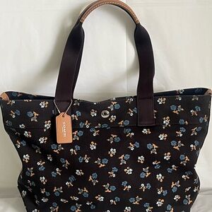Coach Black and Blue Floral Tote Bag
